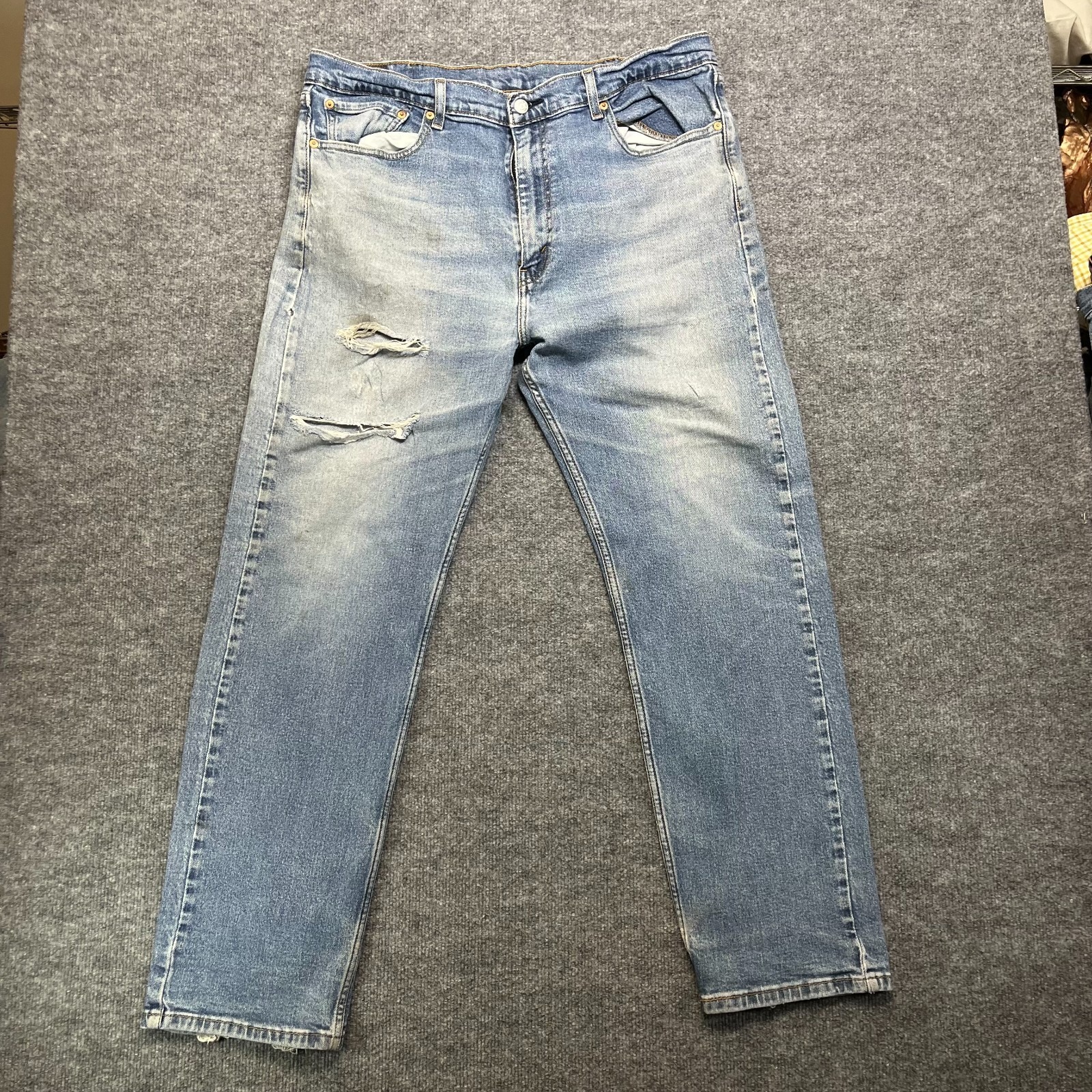 Levi's 505 Taper Fit Jeans Mens Blue Denim Stretch Classic Zip Fly 38x31 - Flaws
